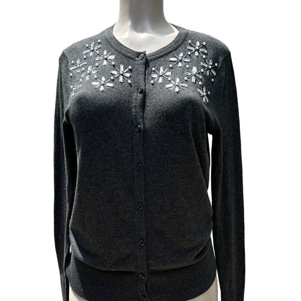 NWT A New Day Cardigan Sweater Women's Medium Gray Embellished Button Front